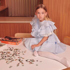 Girls Blue & White Ruffle Dress, 1, hi-res