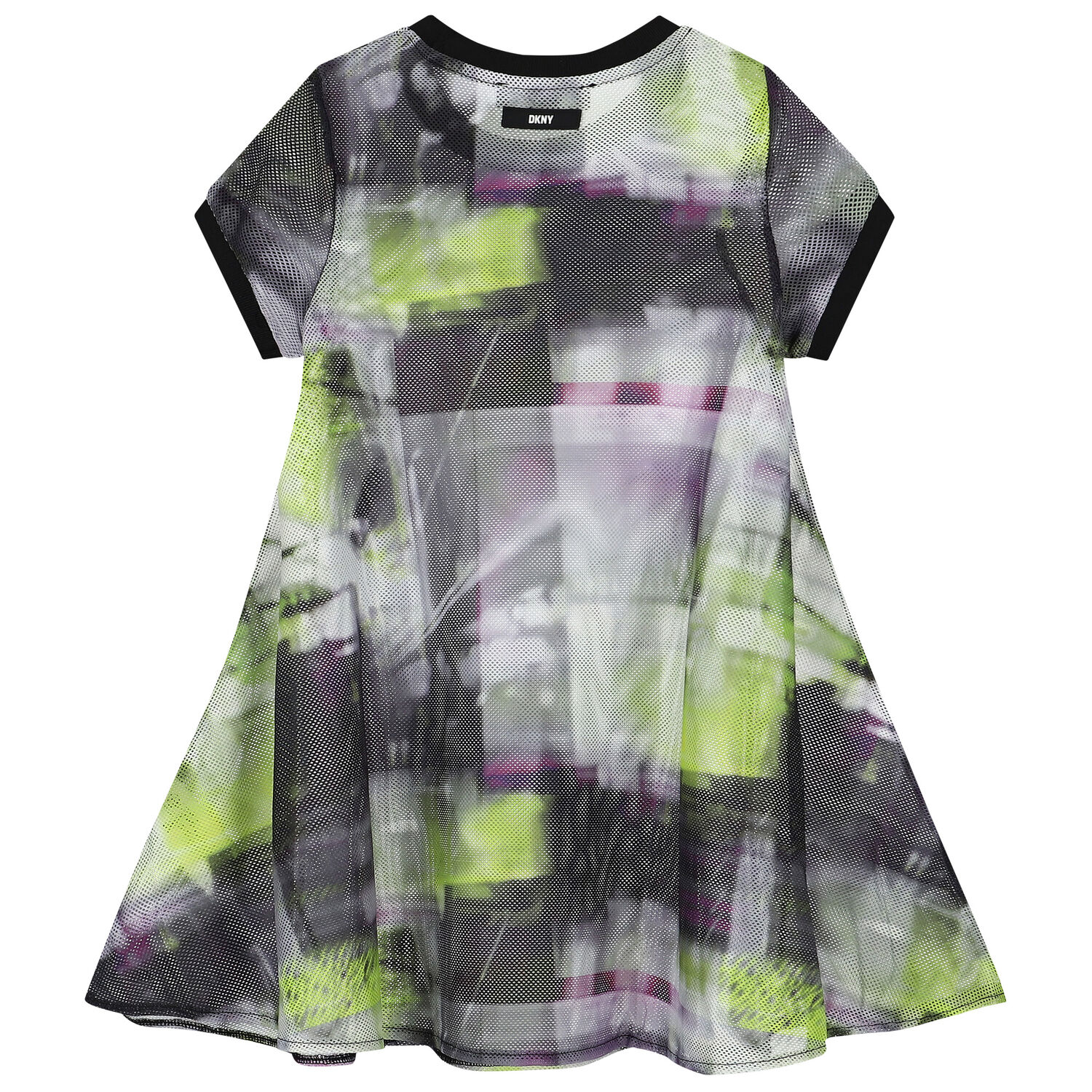 Girls Green, Black & Purple Mesh Logo 2 in 1 Dress, 1, hi-res