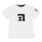 Younger Boys White Logo T-Shirt, 1, hi-res