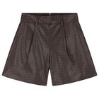 Girls Brown Faux Leather Shorts, 1, hi-res