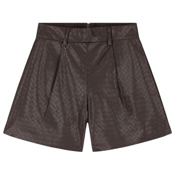Girls Brown Faux Leather Shorts