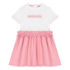 Younger Girls White & Pink Logo Dress, 1, hi-res