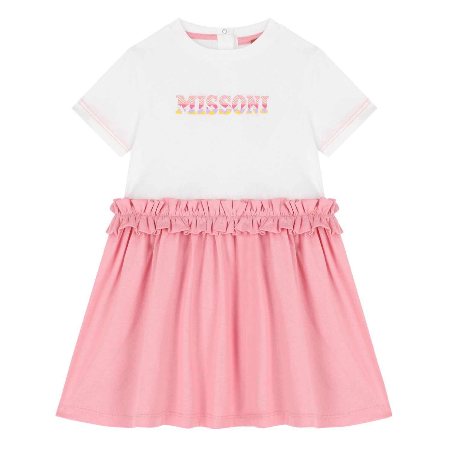 Younger Girls White & Pink Logo Dress, 1, hi-res