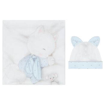 Baby Boys White & Blue Swaddle & Hat Set