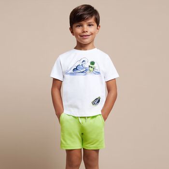 Boys White & Green Pineapple Shorts Set