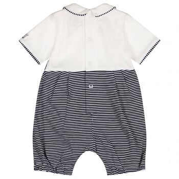 Baby Boys White & Navy Blue Striped Romper