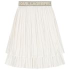 Girls Ivory Logo Pleated Skirt, 1, hi-res