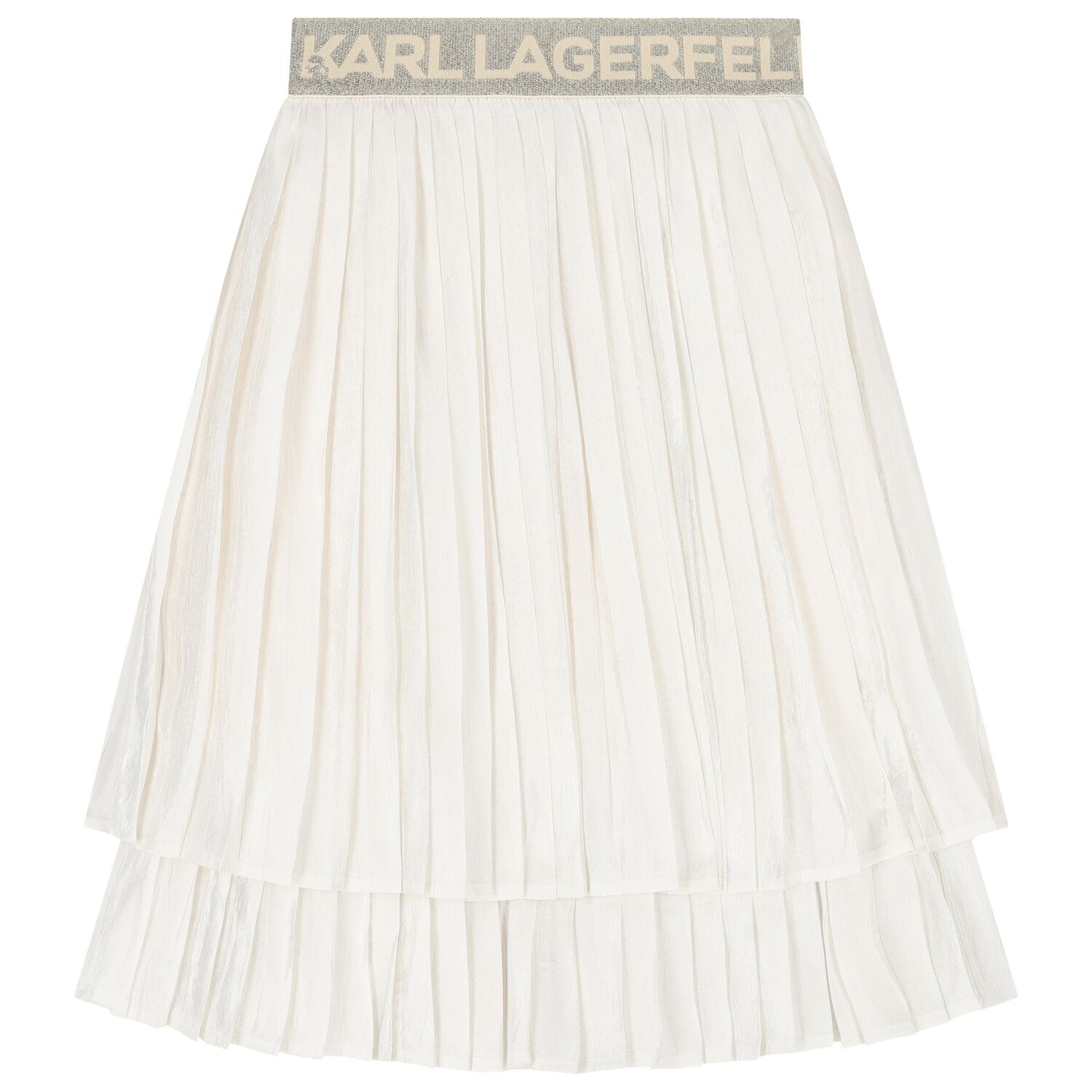 Girls Ivory Logo Pleated Skirt, 1, hi-res image number null