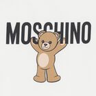 Younger Girls White Teddy Bear Logo Dress, 1, hi-res