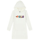 Girls White Logo Hooded Dress, 1, hi-res