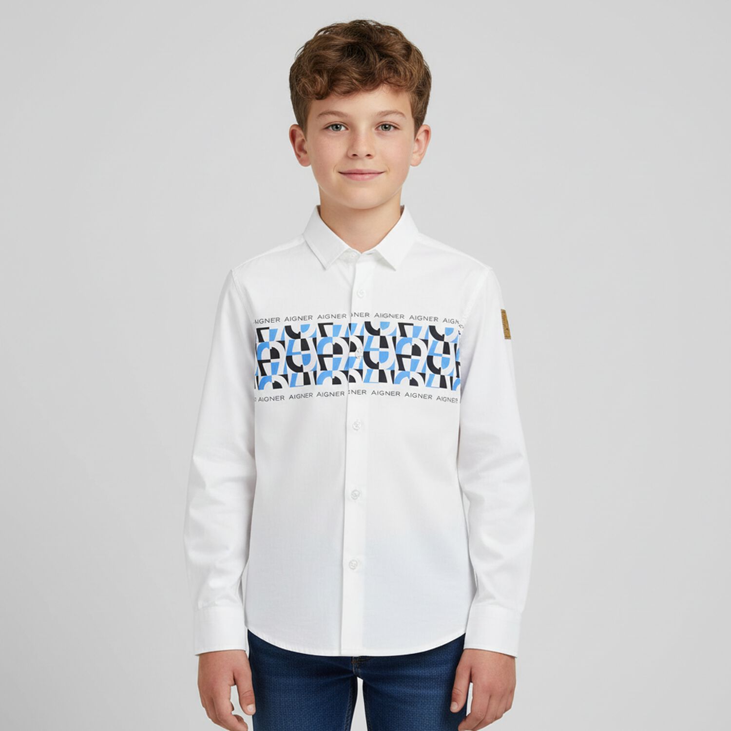 Boys White Logo Shirt, 2, hi-res