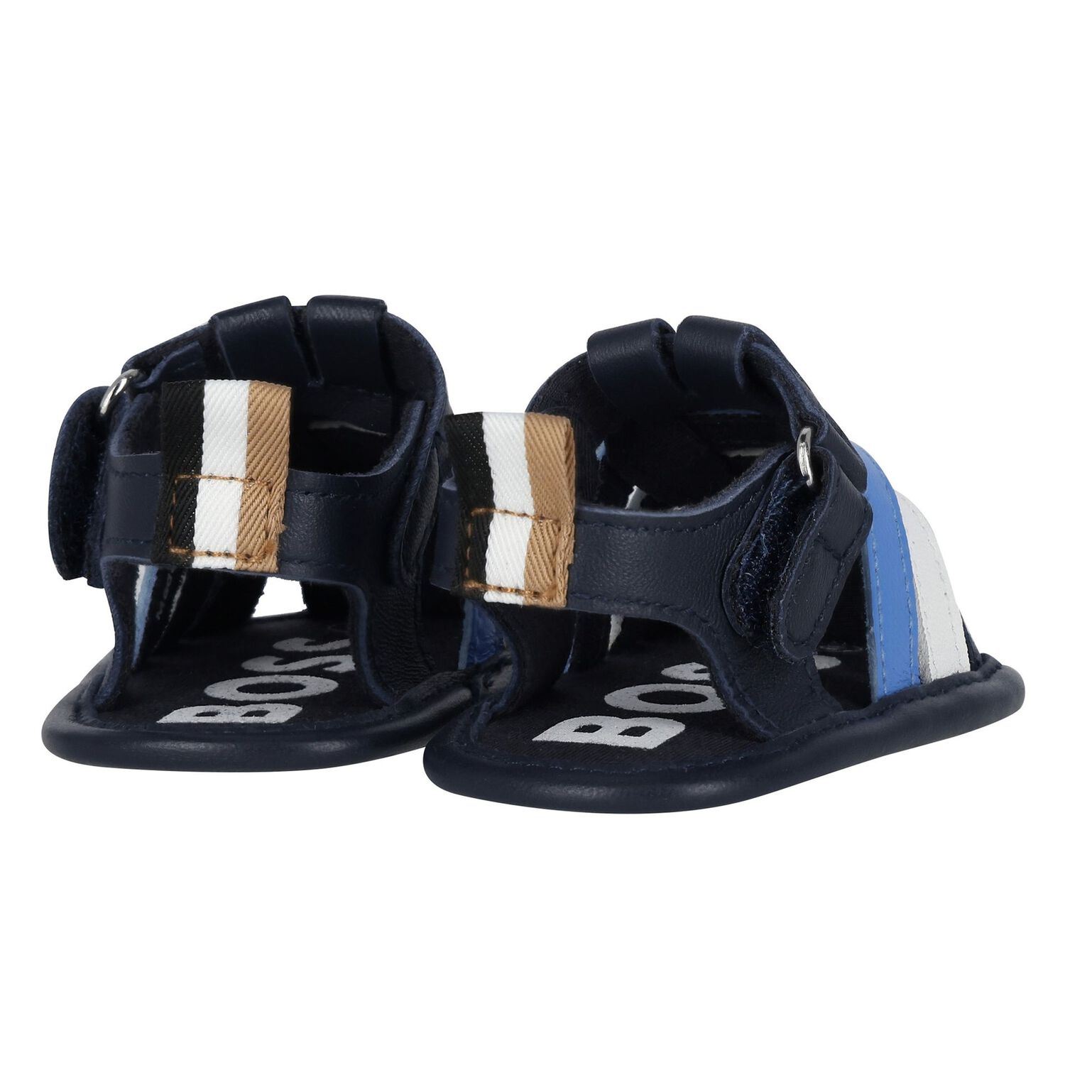 Baby Boys Navy Blue Logo Sandals, 1, hi-res