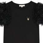 Girls Black Tulle Sleeve T-Shirt, 1, hi-res