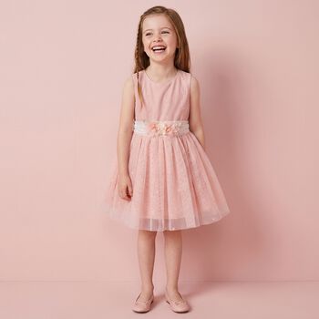 Girls Pink Embroidered Tulle Dress