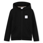 Boys Black Logo Hooded Zip Up Top, 1, hi-res