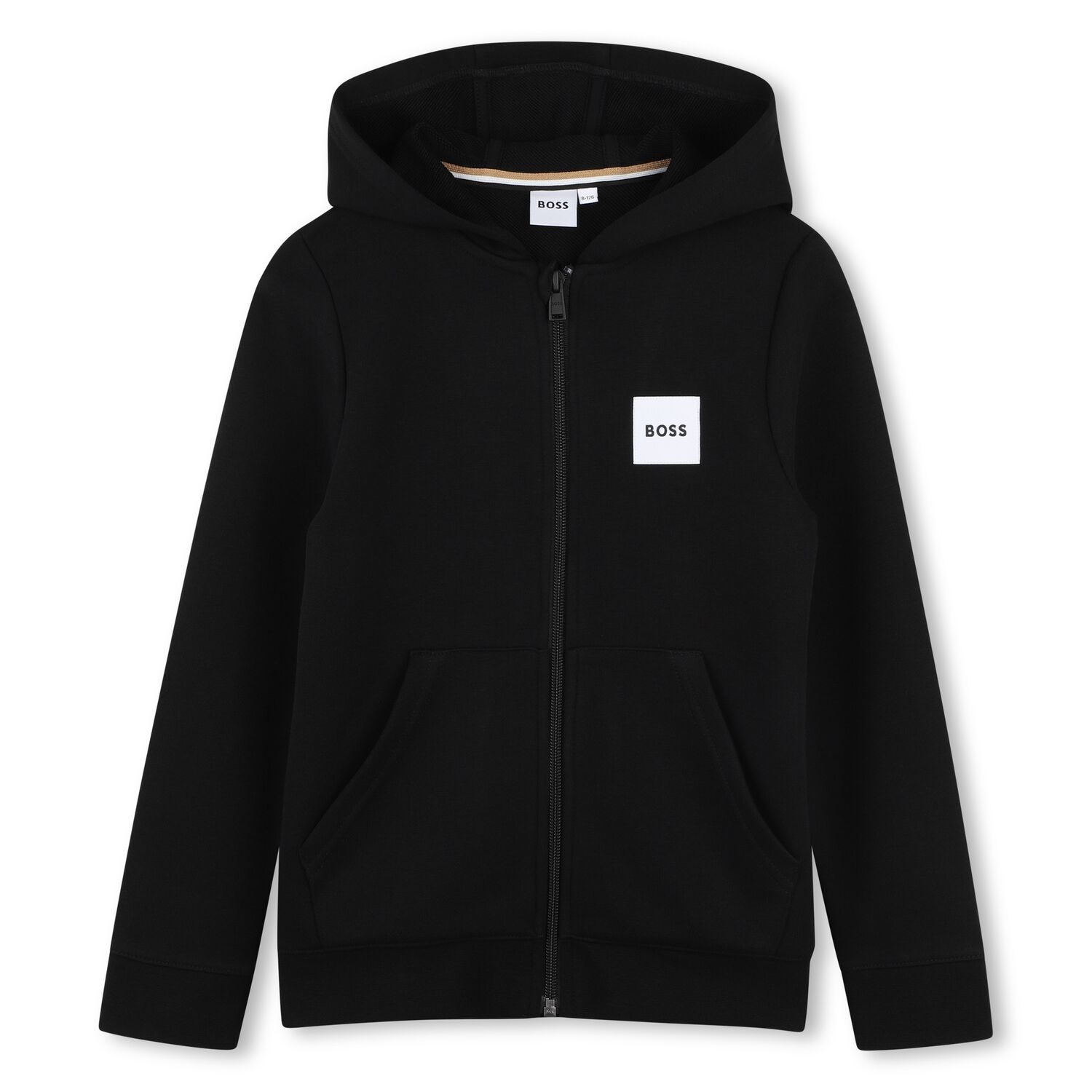 Boys Black Logo Hooded Zip Up Top, 1, hi-res