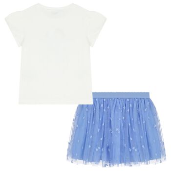 Girls Ivory & Blue Tulle Skirt Set