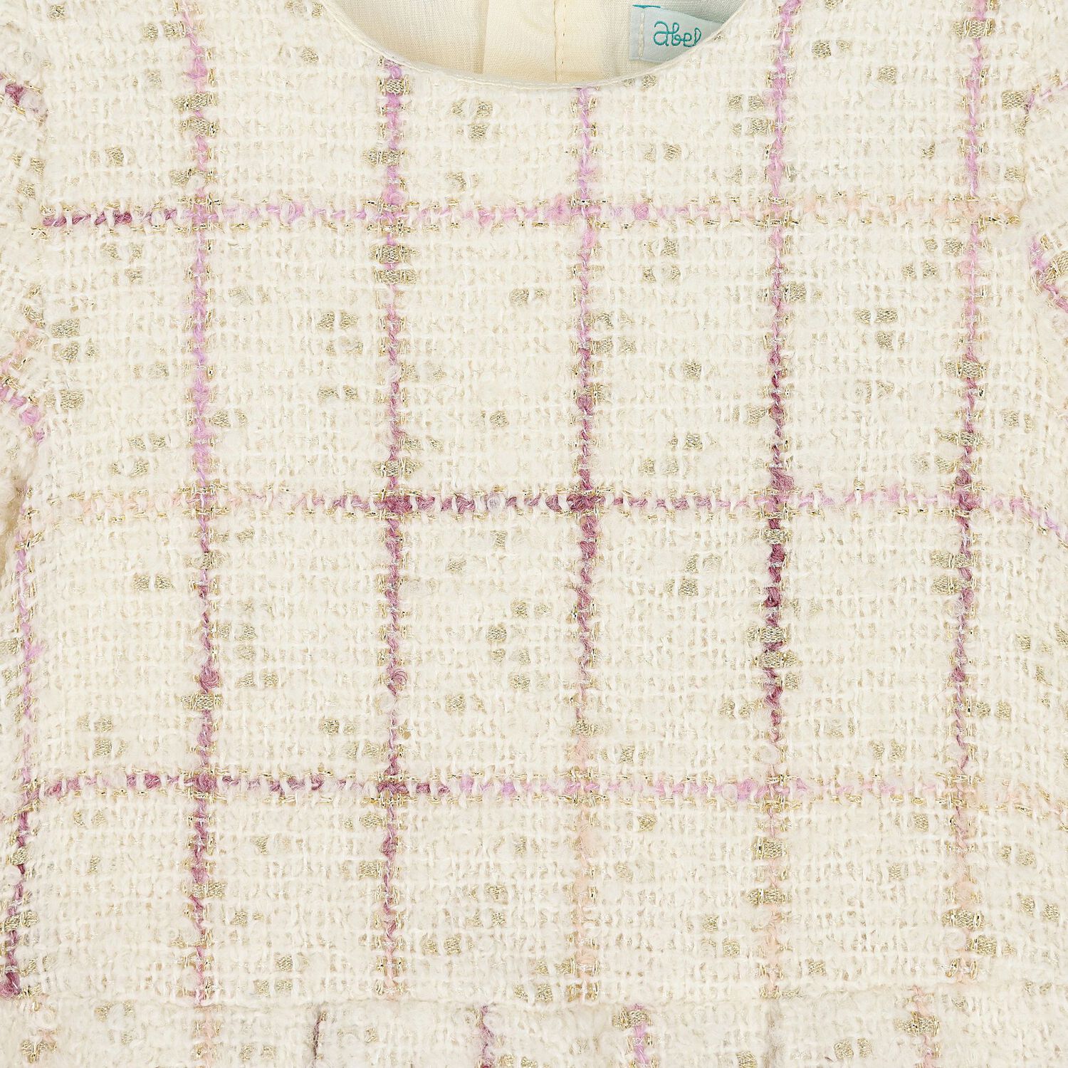 Younger Girls Ivory Plaid Tweed Dress, 1, hi-res