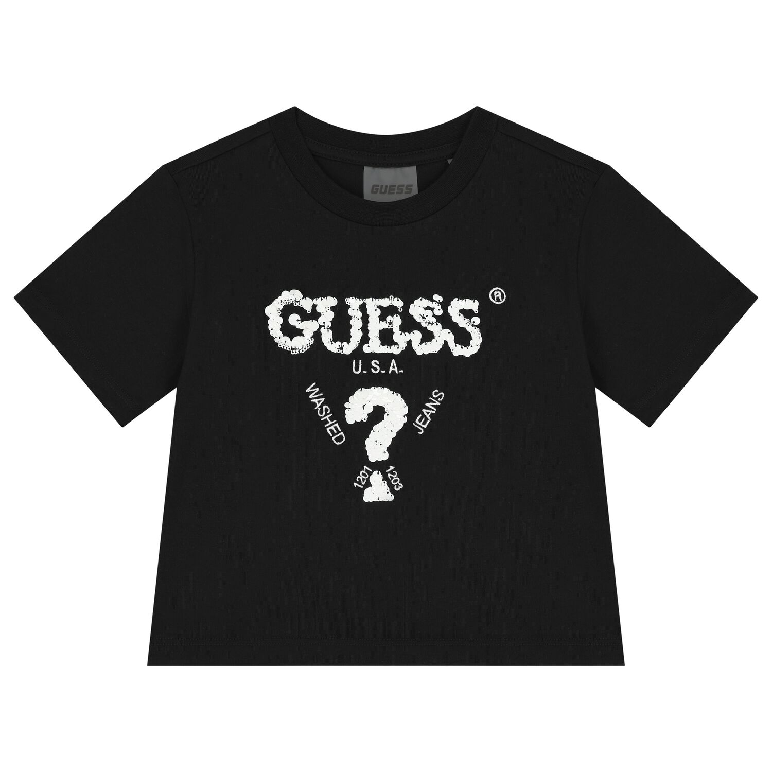 Girls Black Logo Sequin T-Shirt, 2, hi-res