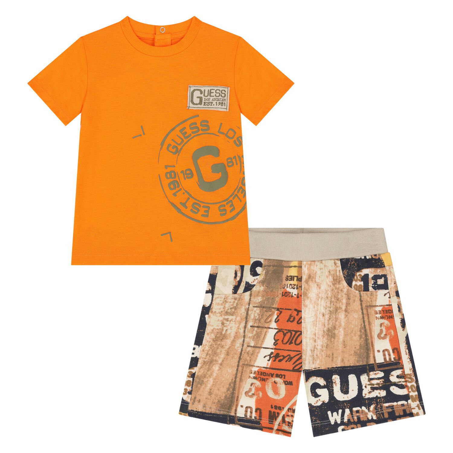 Younger Boys Orange & Beige Shorts Set, 1, hi-res