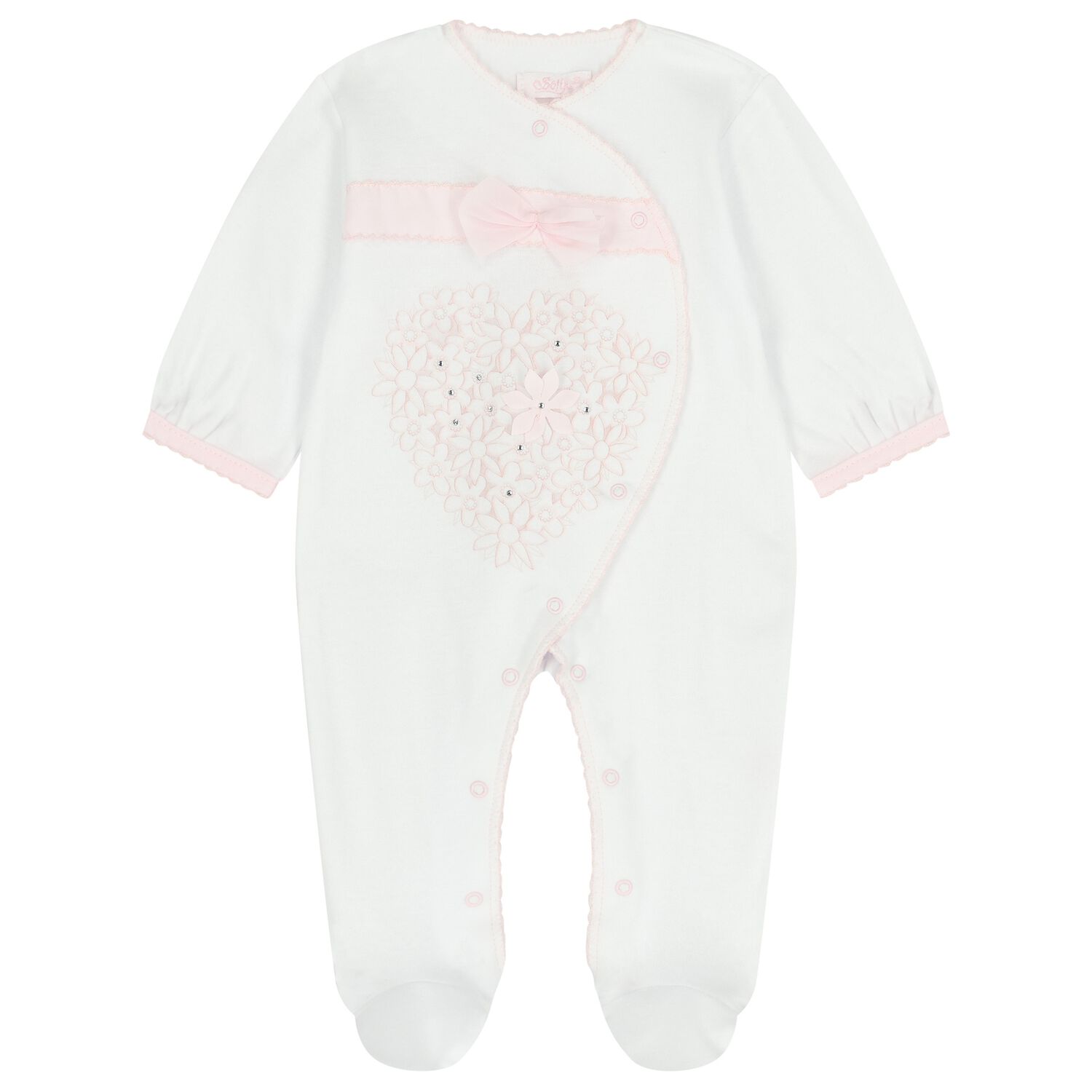 Baby Girls White & Pink Floral Babygrow, 1, hi-res