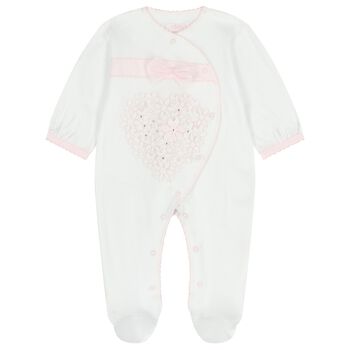 Baby Girls White & Pink Floral Babygrow