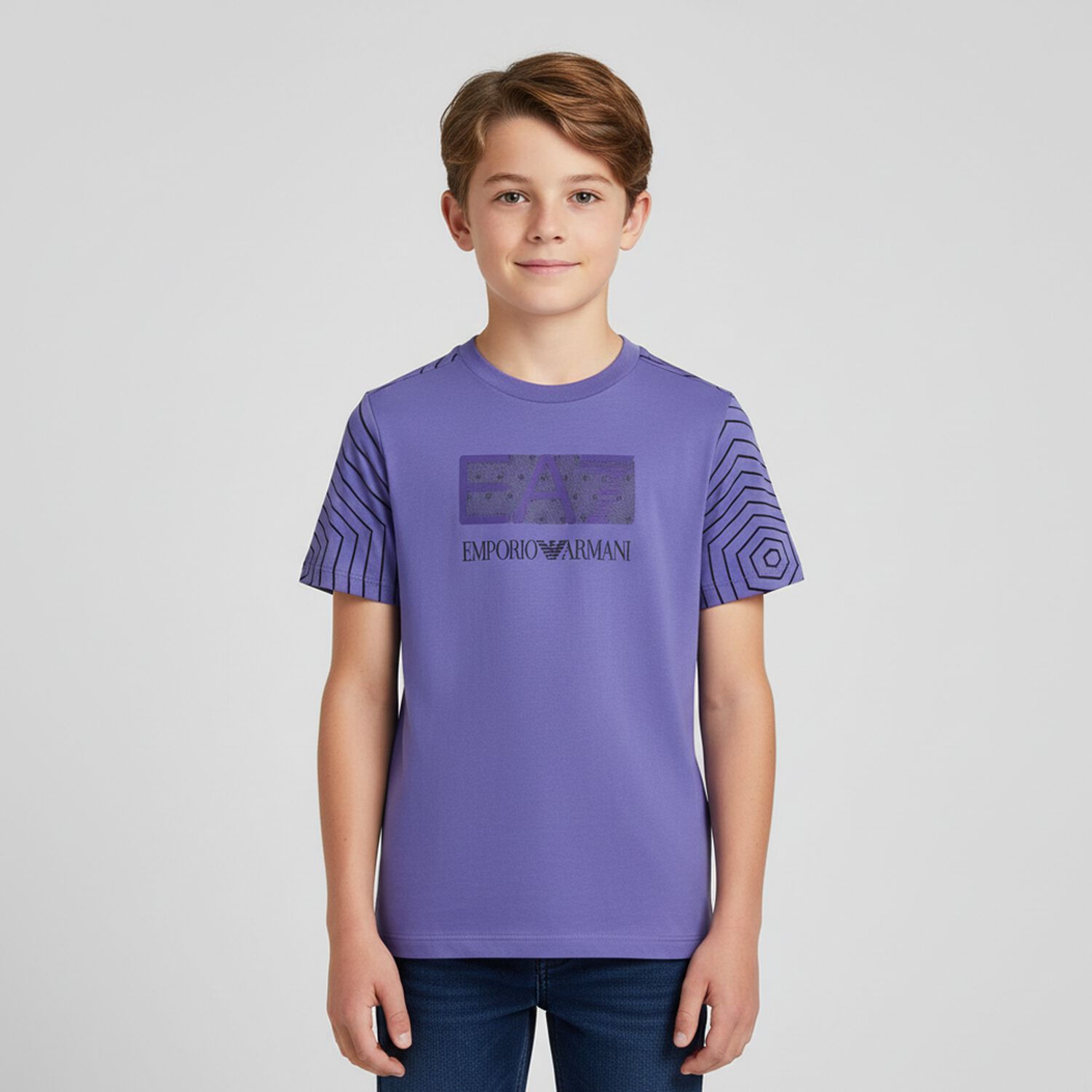Boys Purple Geometric EA7 T-Shirt, 4, hi-res