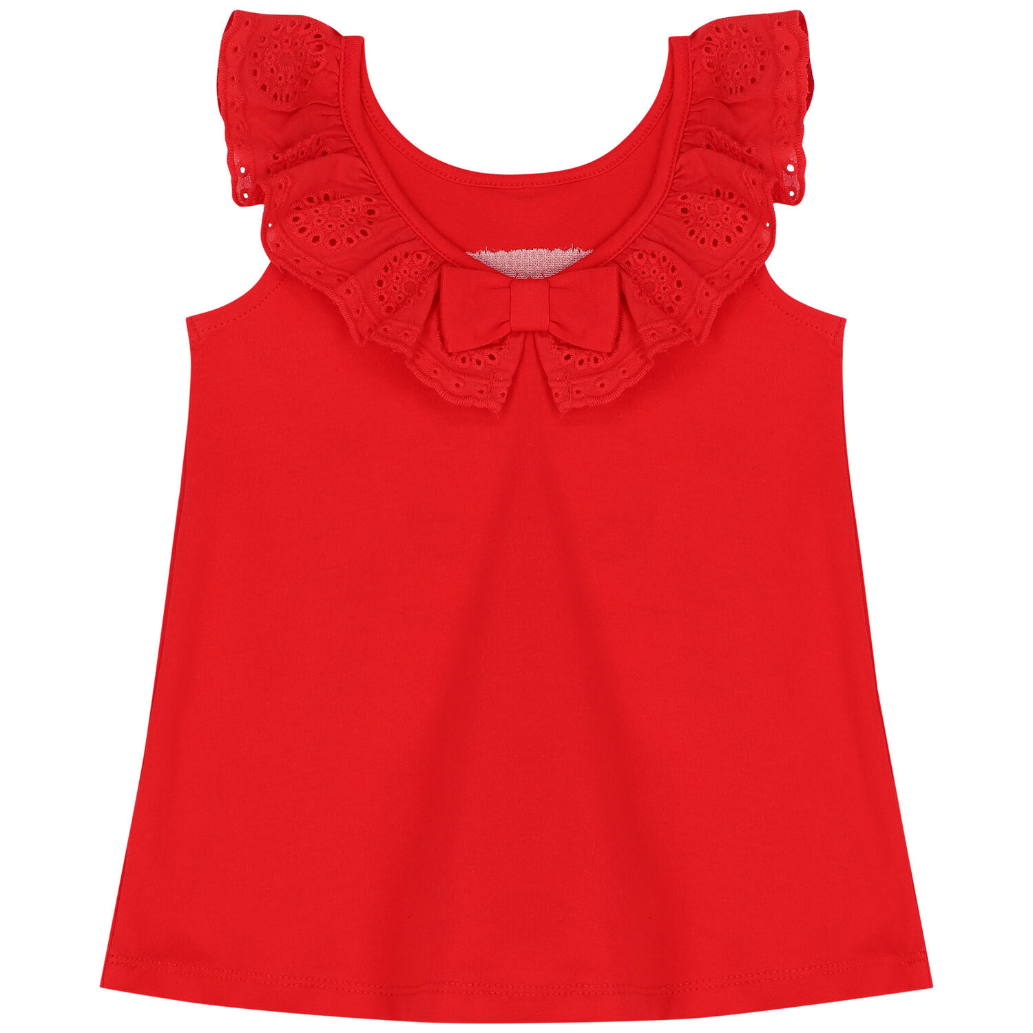 Girls Red Ruffle Dress, 1, hi-res