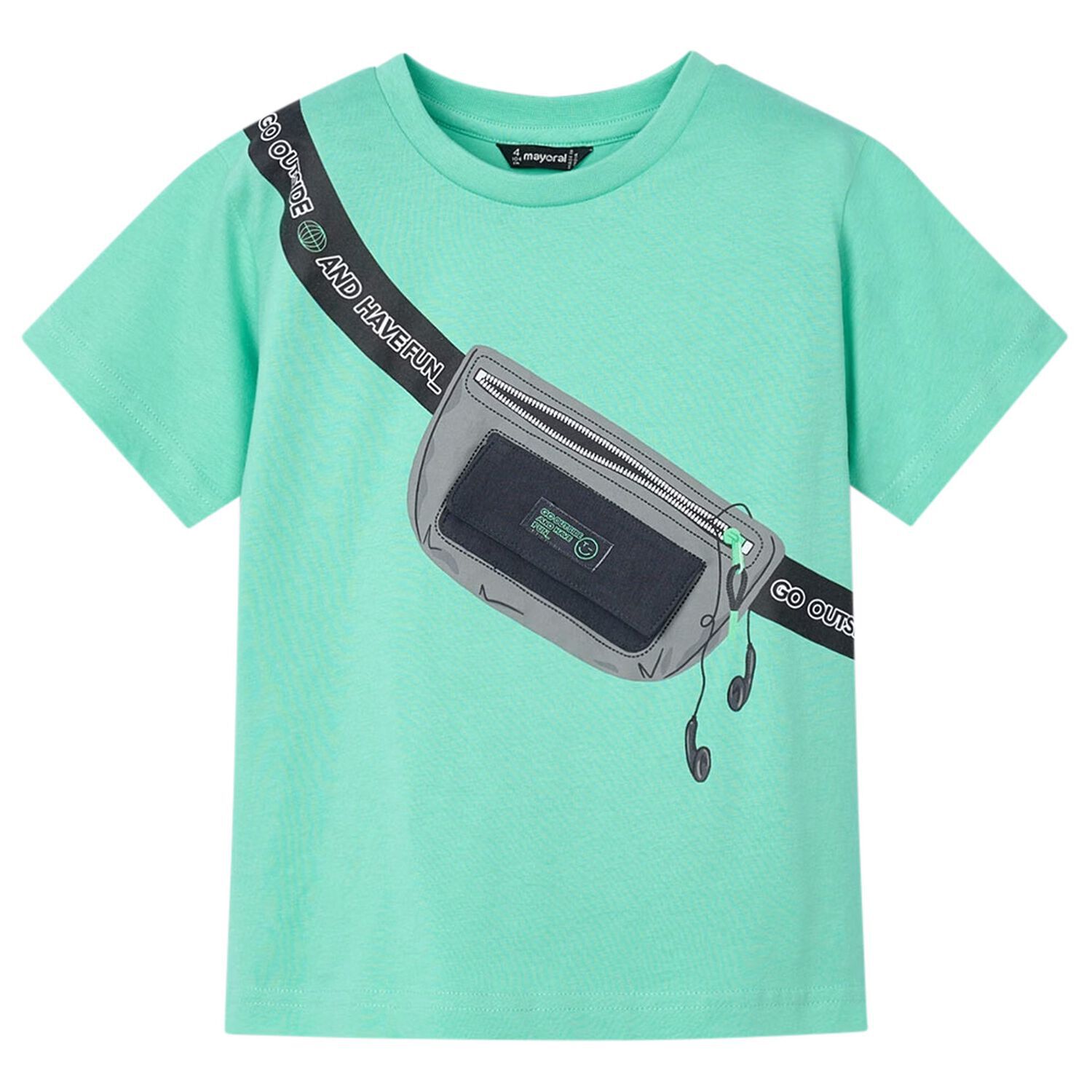 Boys Green Bag Print T-Shirt, 2, hi-res