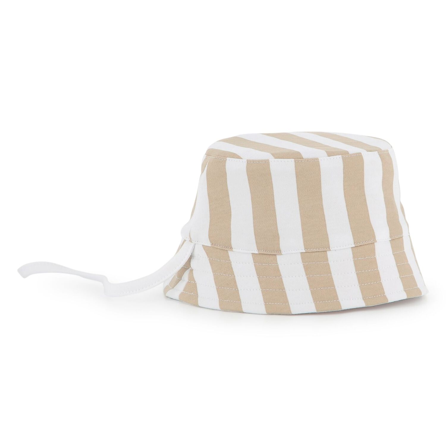 Baby Boys Beige & White Striped Logo Reversible Hat, 2, hi-res