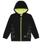 Boys Black Hooded Zip Up Top, 1, hi-res