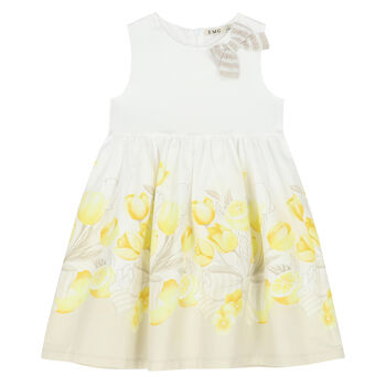 Girls White & Yellow Floral Dress