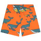 Boys Orange Whale Swim Shorts, 1, hi-res