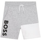 Younger Boys Grey Logo Shorts, 1, hi-res