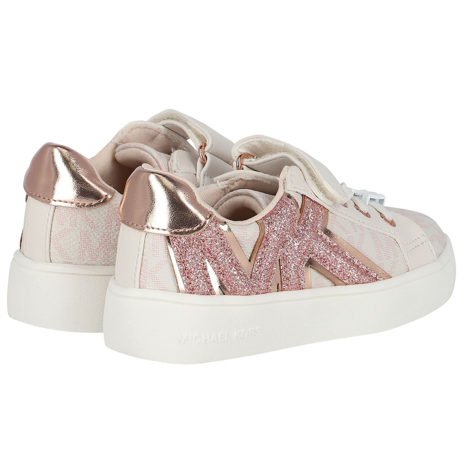 Girls Ivory & Pink Logo Trainers, 1, hi-res