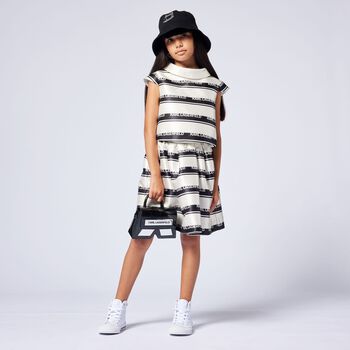 Girls Ivory & Black Striped Skirt