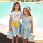 Girls Blue & Yellow Floral Dress, 1, hi-res