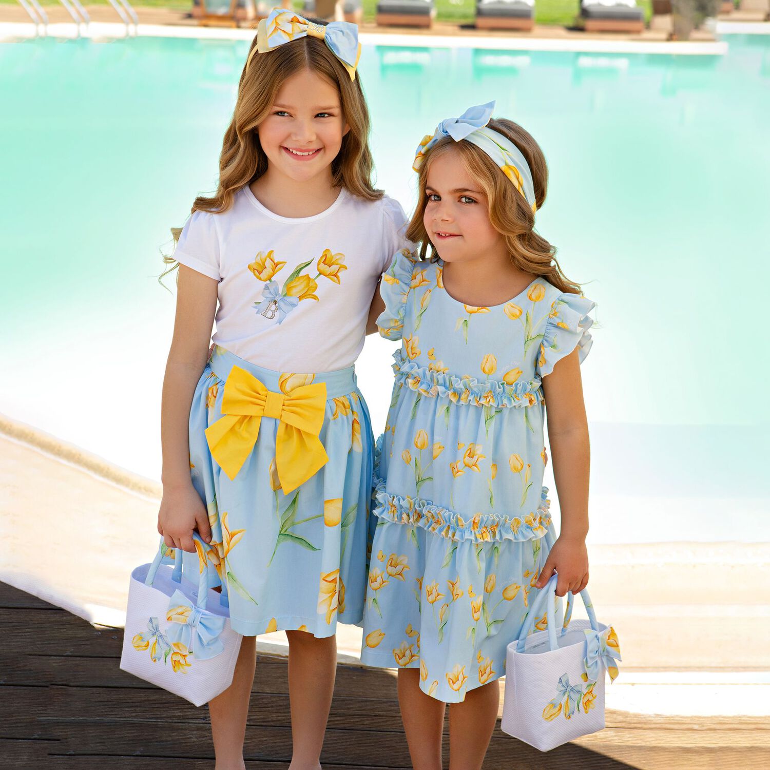 Girls Blue & Yellow Floral Dress, 1, hi-res image number null