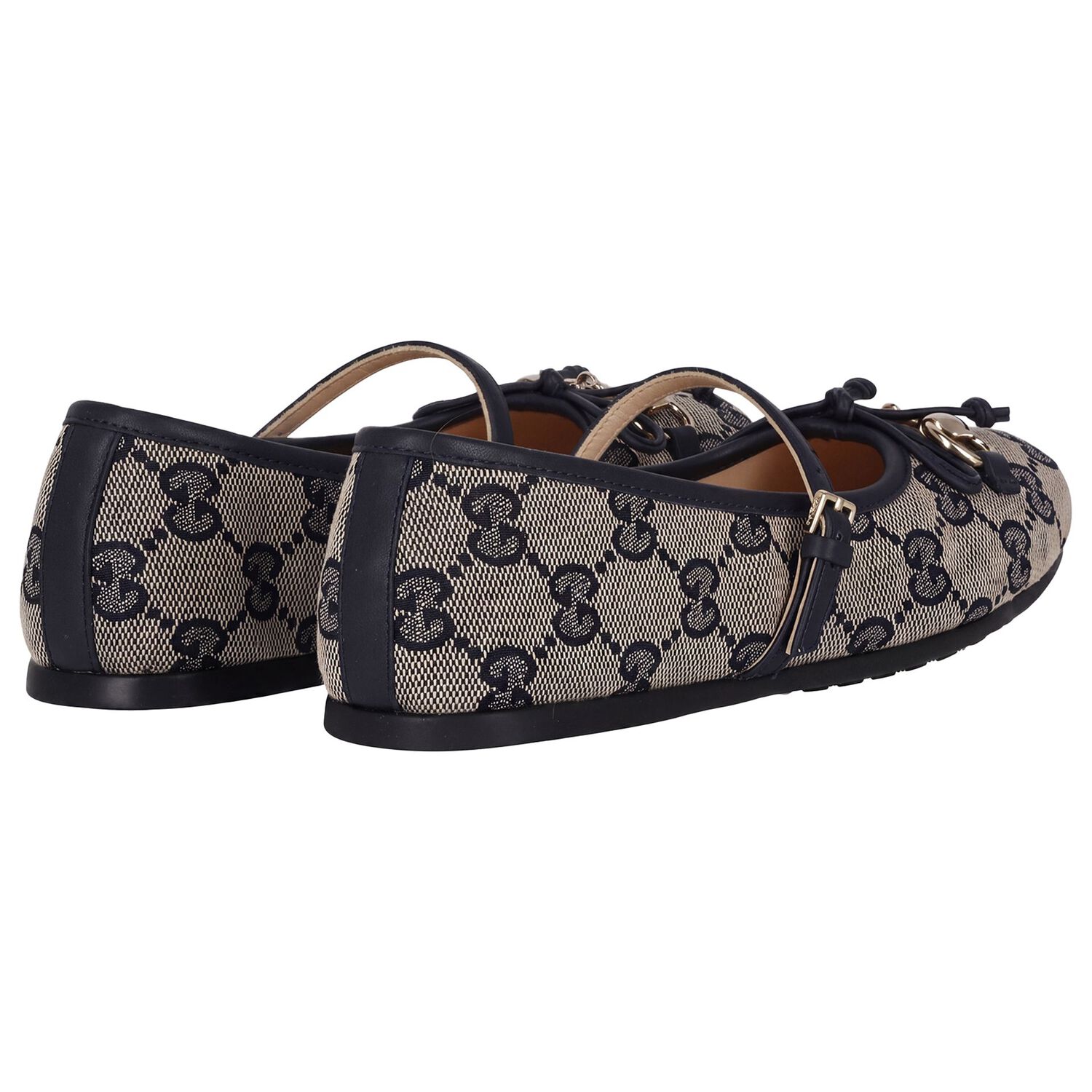 Girls Beige & Navy Blue GG logo Shoes, 1, hi-res