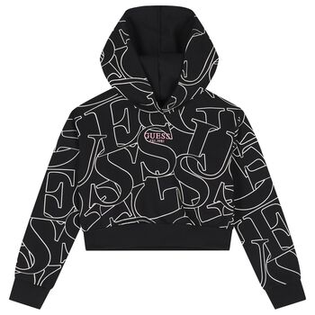 Girls Black Logo Hooded Top