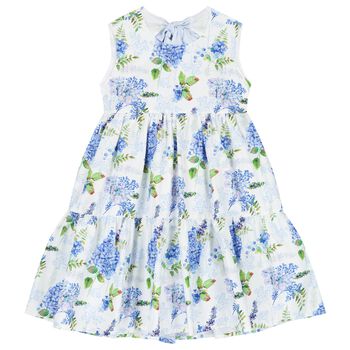 Girls Blue Bow Floral Dress