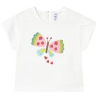 Younger Girls White Butterfly T-Shirt, 2, hi-res