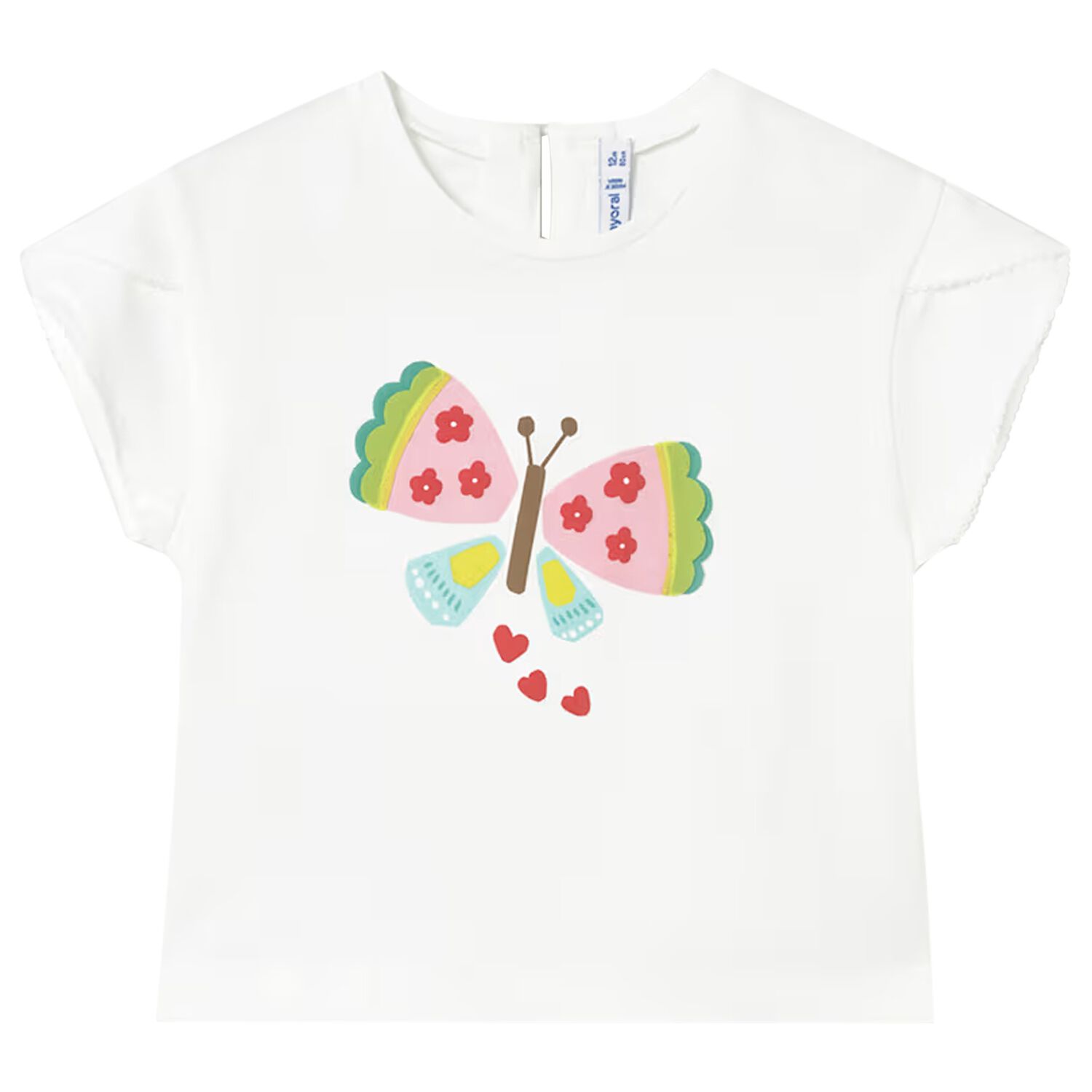 Younger Girls White Butterfly T-Shirt, 2, hi-res