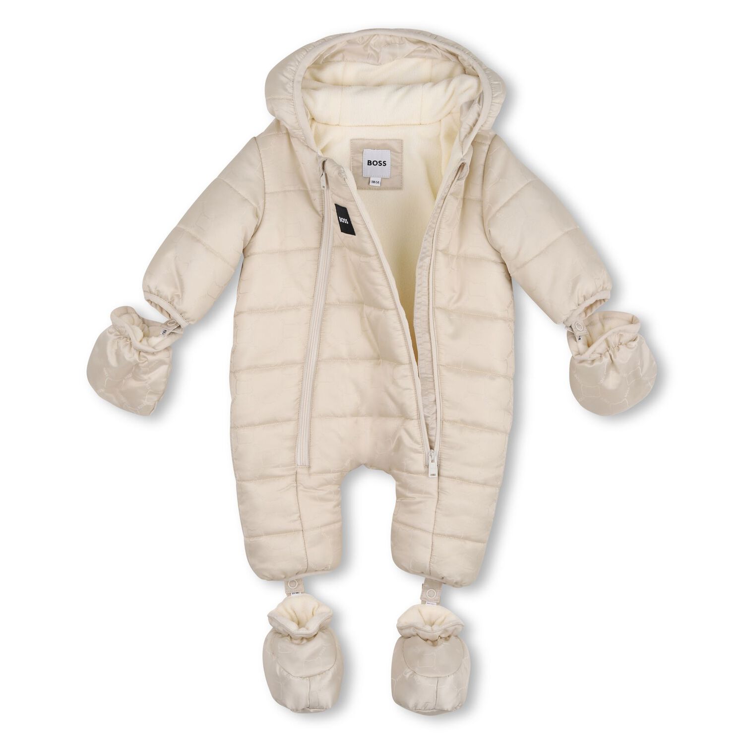 Baby Boys Beige Padded Snowsuit, 1, hi-res