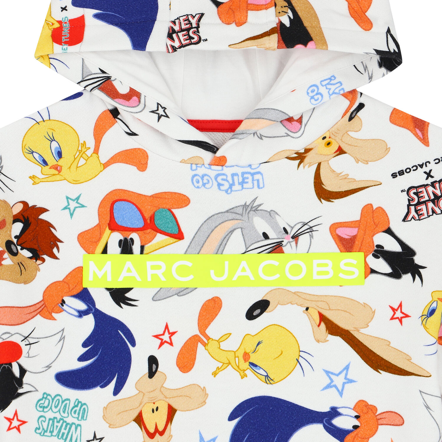 Girls White Looney Tunes Hooded Dress, 1, hi-res