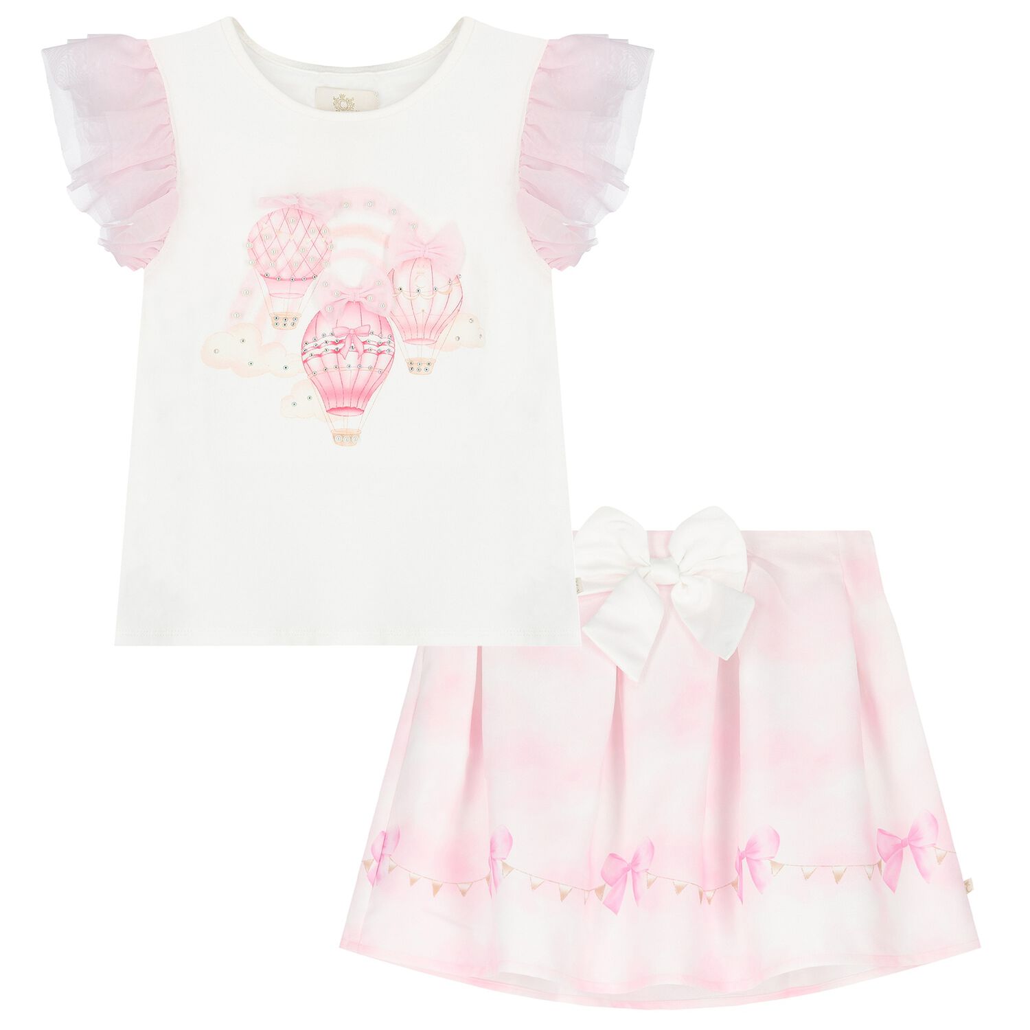 Girls White & Pink Balloon Skirt Set, 1, hi-res image number null