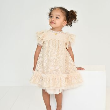 Baby Girls Beige Lace Sequin Gemma Dress