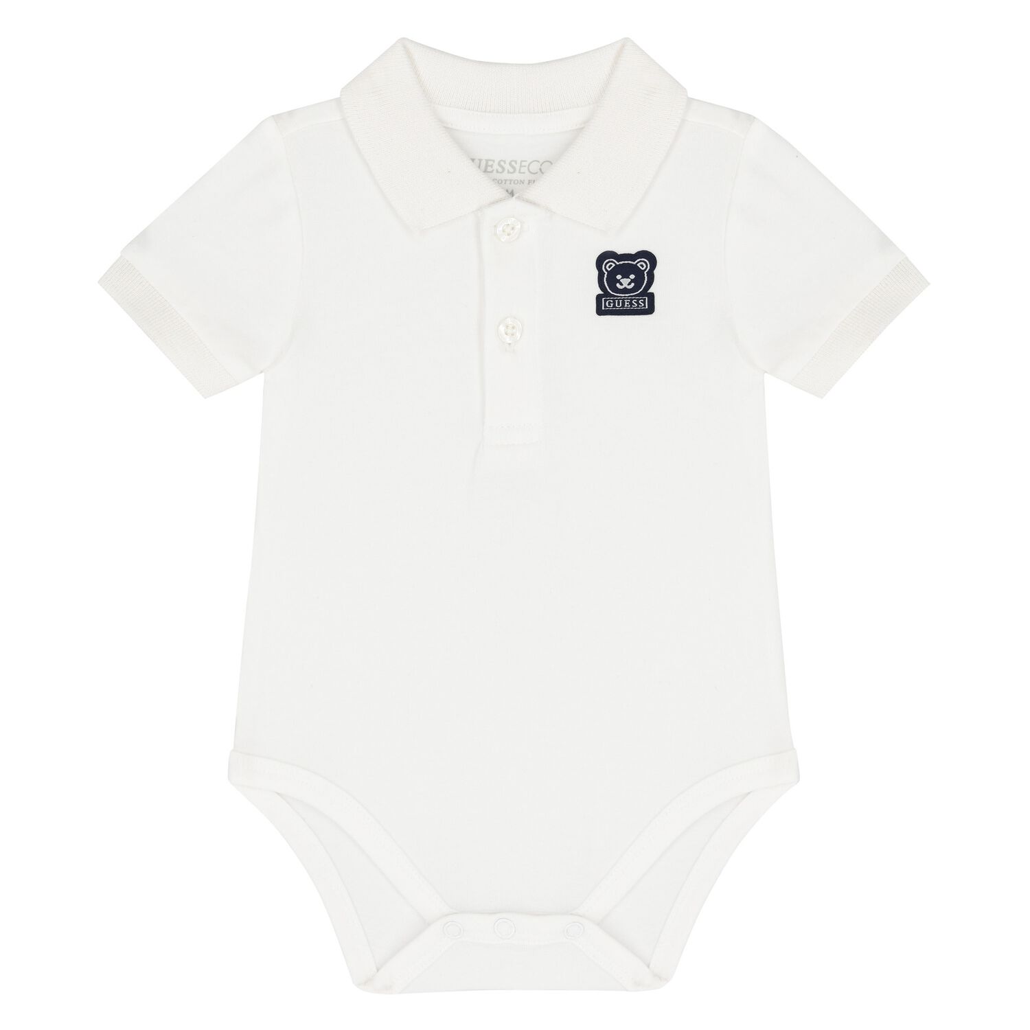 White Cotton Teddy Bear Bodysuit, 1, hi-res