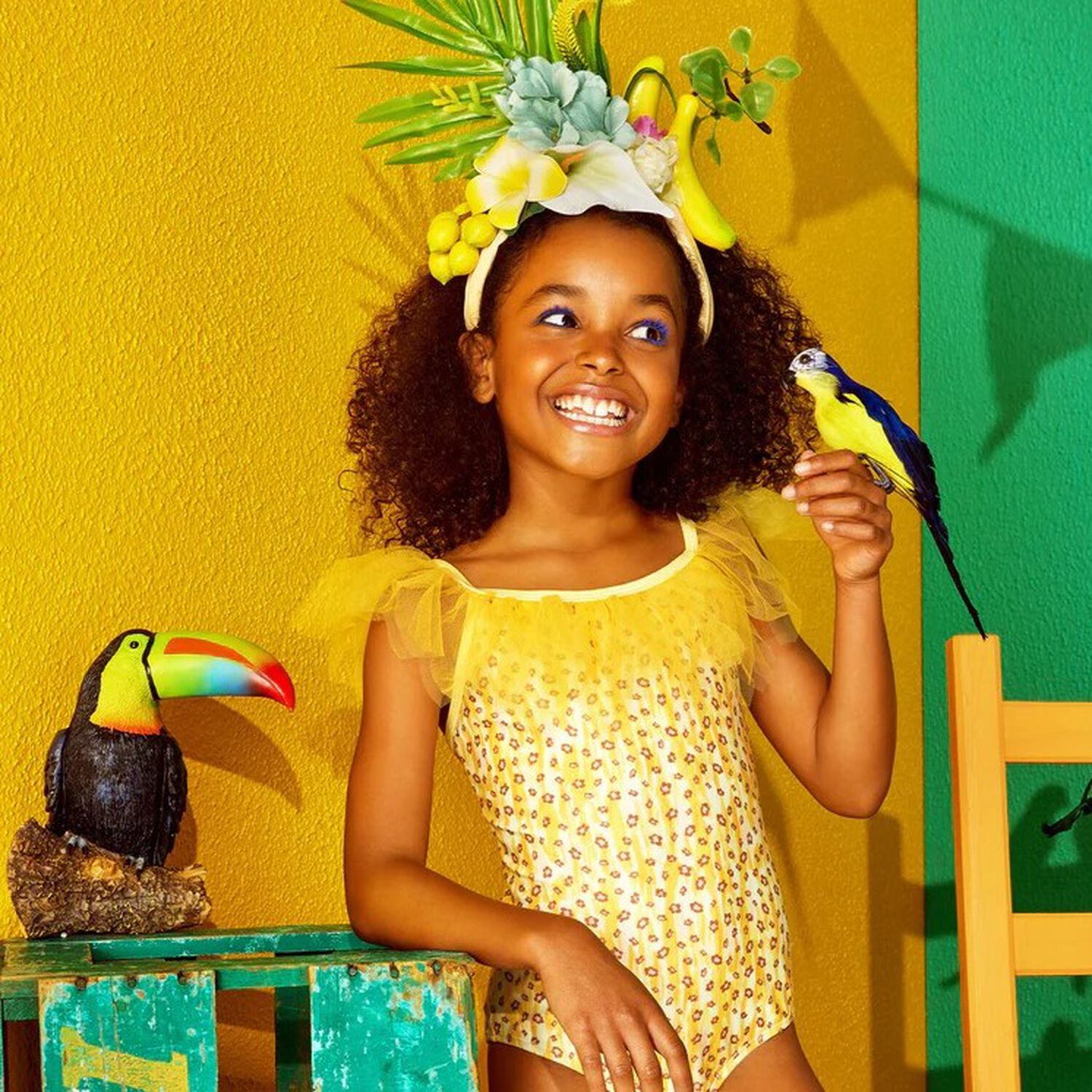 Girls Yellow Tulle Swimsuit, 1, hi-res image number null