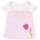 Baby Girls White & Pink Striped Dress, 1, hi-res